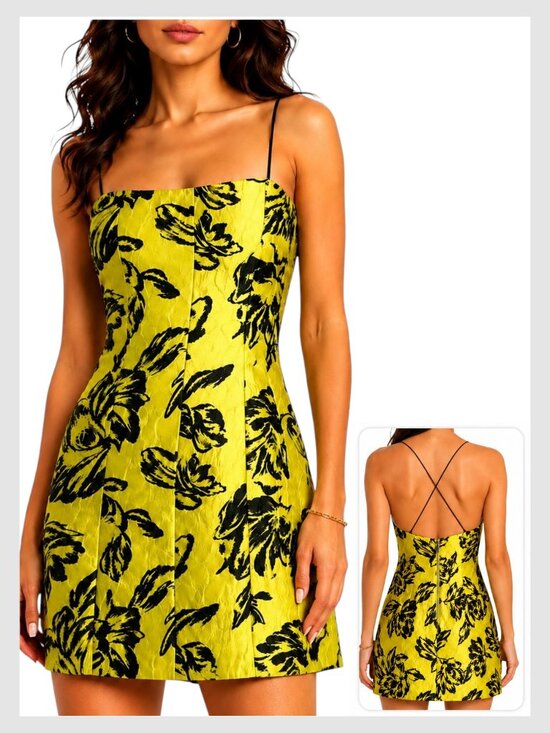 Alice + Olivia Dresses & Skirts - Alice + Olivia Tayla Floral Jacquard Mini Dress Citron Black Size 2 XS